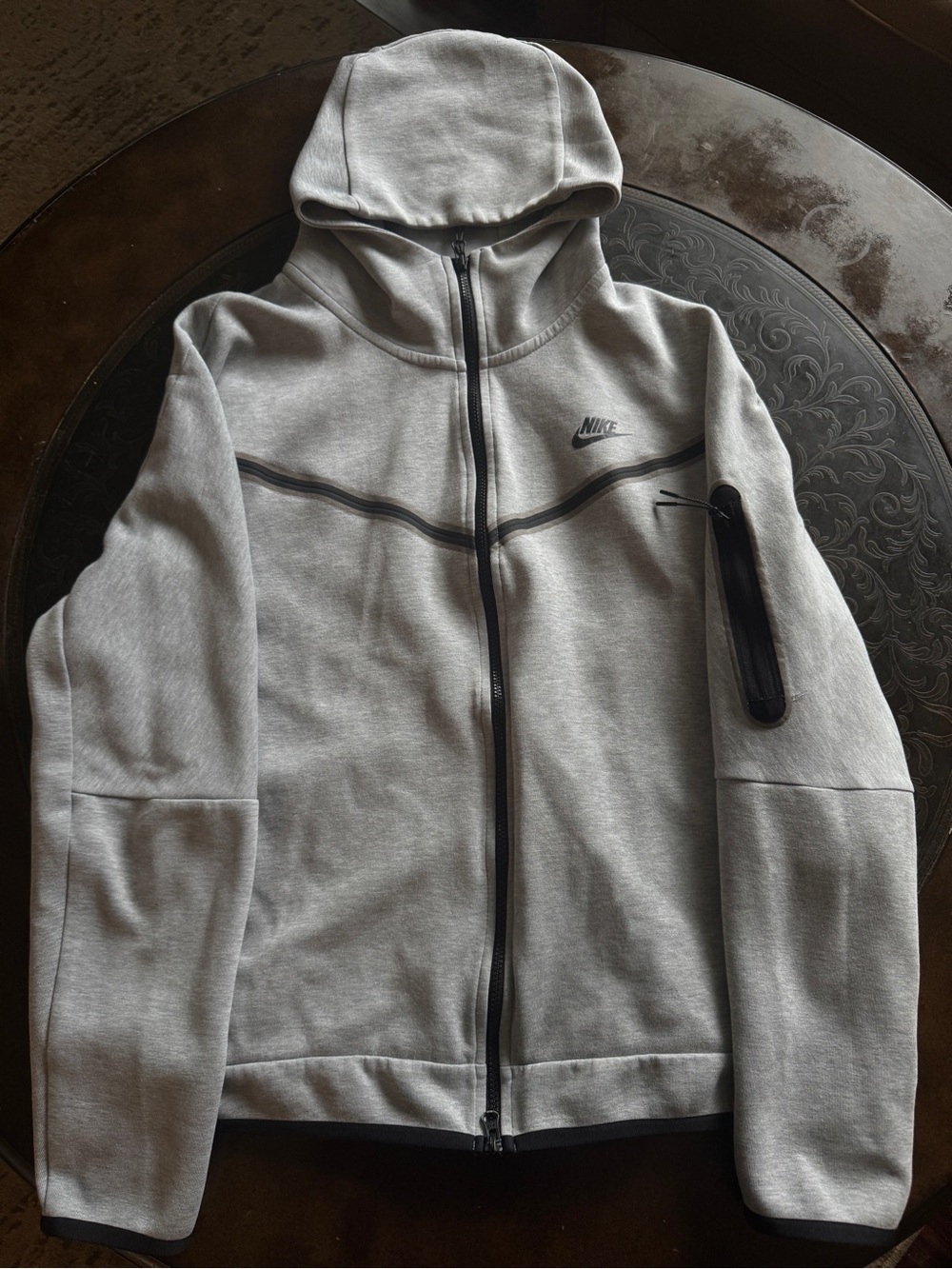 Nike Gray Hooded Full-Zip Jacket with Black Accents